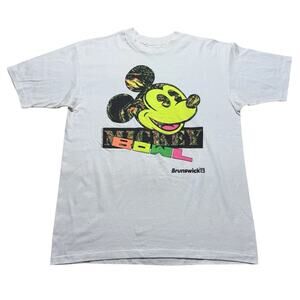 Vintage Brunswick Mickey Mouse Bowling T-Shirt USA Large Neon Disney Single Tee